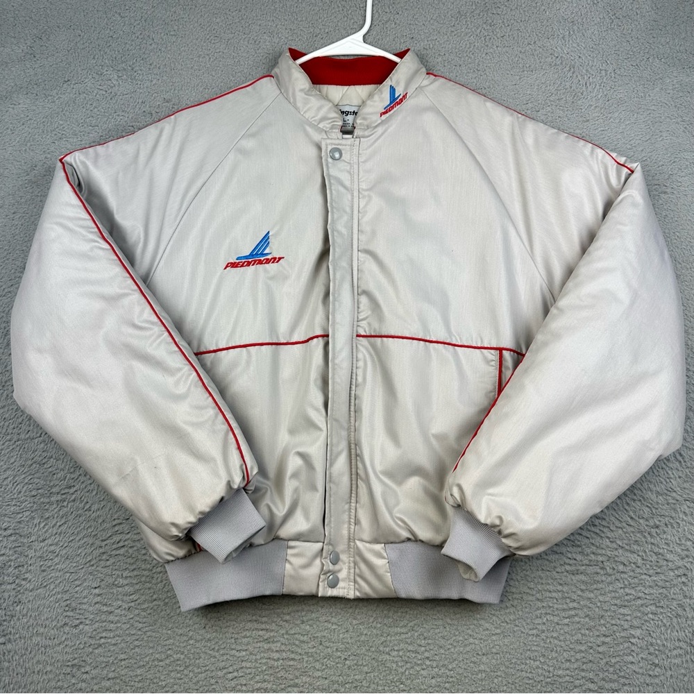 Vintage Piedmont Airlines Jacket Mens Large Gray Swingster Zip Snap Quilt Lined